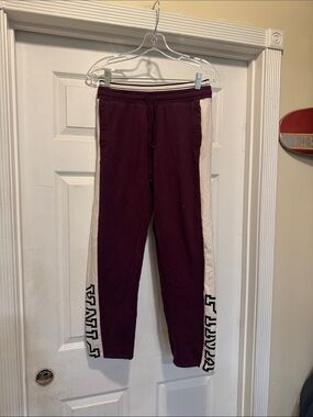 PINK Victoria's Secret Maroon Joggers with Cream Side Panels